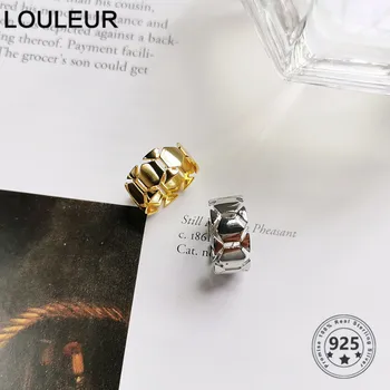 LouLeur Pravi 925 Sterling Srebrni Prstan Oblikovanje Široko Področna Geometrijo Odprl Nastavljivim Obročem Za Ženske Mode Fine Nakit Darila