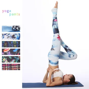 Stretch tiskanja joga hlače za ženske visoko pasu, fitnes za ženske dokolenke dokolenke sport z žepi za vožnjo nositi slim hlače 8811