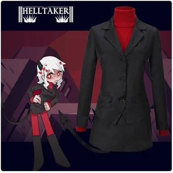 Helltaker Modeus Cosplay Kostum pohotni demon Rdeča Majica Enotno Dekleta Jakno, Krilo Majica Halloween Kostumi Za Ženske