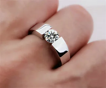 Solitaire Obljuba prstan 2ct AAAAA Cz Kamen Srebrne barve Posla poročni prstan prstan za ženske, moške Prst Nakit