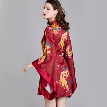 Rajon Sleepwear Lady Tiskanja Zmaj Phoenix Kimono Kopalni Plašč Obleke Nightgown Oblačila More Intimno Perilo, Seksi, Homewear 91573