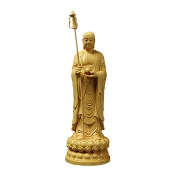 Masivnega lesa Dizang Kralj kip Bude, moderne umetnosti kiparstvo kip Bude, Feng Shui dekorativni kip v domači dnevni sobi, 21 cm