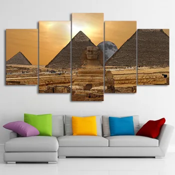 Wall Art Slike Doma Dekor HD Natisnjeni Plakati 5 Kos/Kos Egipt Piramida sončnem zahodu Pokrajina Sodobni Okvir, dnevno Sobo Slikarstvo 94239