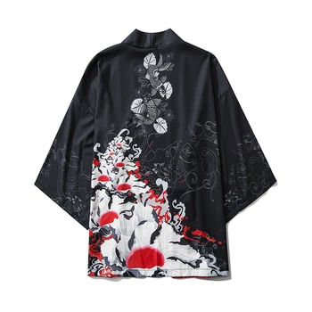 Moške poletne Harajuku Pol rokav Kimono Jakne, modni Zmaj natisnjeni Ulične Svoboden Casual Moški tanko Jopico Outwear 9596