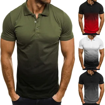 Laamei Človek Shirt Mens Priložnostne Poslovnih Golf Tenis Majica Gradient Kratek Rokav Vrhovi Veliko Količino Dihanje Plus Velikost