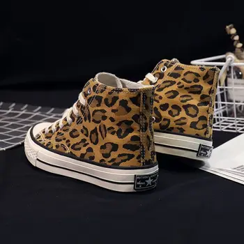 Ženske čevlji za pomlad in poletje leopard visoko-top platno čevlji ženske 2020 nove priložnostne odbor čevlji korejski modni čevlji
