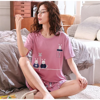 Poletje Pižamo Nastavite Ženske Risanka Bombaž Pižame Sleepwear More Pijama Mujer Domov Nositi Ženske Plus velikost More Nightsuit