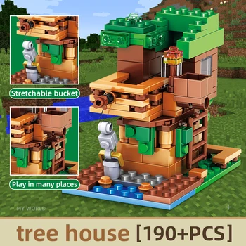 190pcs Mini World Tree house gradniki Komplet Igrač za Otroke Darila Opeke živali številke Izobraževalne DIY Igrača Stavbe 9969