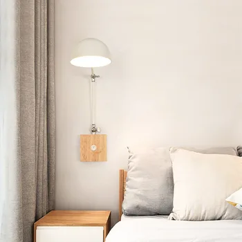 Sodoben nordijski lesa, stenske svetilke s stikalom bedhead postelji stenske luči nastavljiv spalnica soba dekoracijo doma E27 110v 220v