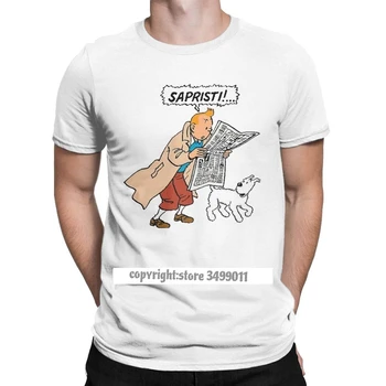 Moški Tee Majica Saprist Super Bombaž Tees The Adventures of Tintin Tshirt O Vratu Plus Velikost Oblačila