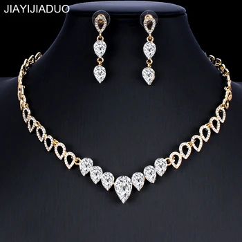 Jiayijiaduo Kristalno poročni nakit set čar ženske obleko pribor, mala ogrlica, uhani klasično darilo, Zlata barva 2019 nova