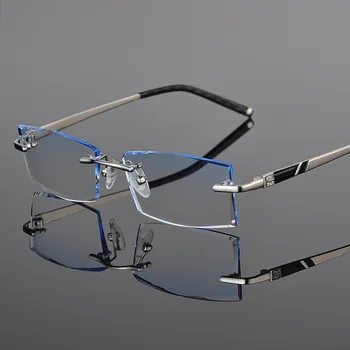 Reven Jate 58030 Zlitine Rimless Diamantno Rezanje Človek Očal Okvir Optičnega Recept Očala Moški Modni Očala