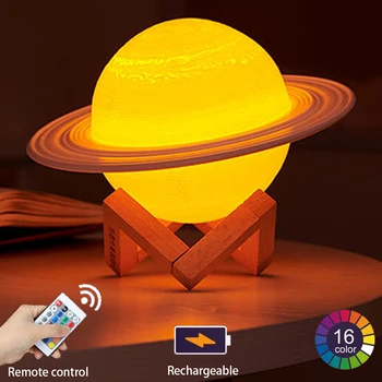 2020 3D Tiskanje Saturn LED Nočna Lučka 16 Barve Spremenite na Dotik in Daljinsko upravljanje USB LED lučka sveti Kreativna Darila za Otroke