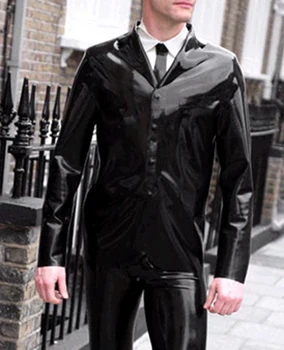 Nova moda lep black latex moška jakna fetiš gume plašč gummi 0,4 mm z dolgimi rokavi plus velikost vroče prodaje