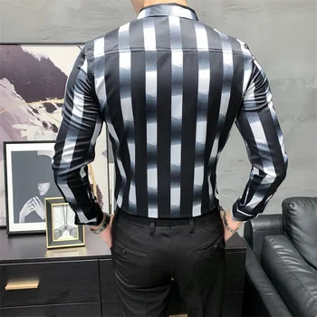Korejski Moških Kariran Srajce Moda 2020 Dolgimi Rokavi Moški Delo Shirt Vse Tekme Preprost Natisnjen Bluzo Moških Oblačil Slim Fit Jopičem 3XL