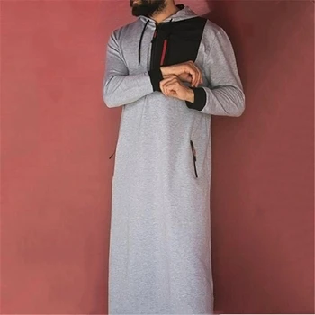 Moški Musliman Arabsko-Islamska Oblačila Dolg Rokav Pocket Haljo Ramadam Karftan Eid Mubarak Jubba Thobe za Človeka Priložnostne Puloverji s kapuco Jopica