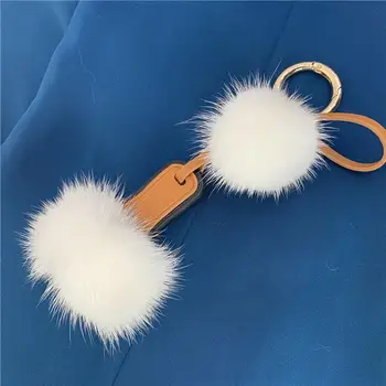 Klasična Krzno Verige 2020 Novih Naravnih Mink Krzno Mini Natikači Z Pompom Keyrings Za Božično Darilo Ženski Čar Vrečko Keychains