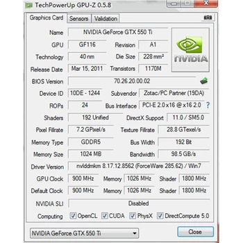 ZOTAC Grafična Kartica GTX 550 Ti 1GB GPU GDDR5 Video Kartico za nVIDIA Zemljevid GeForce GTX550 Ti 1GD5 GTX 550Ti Kartice Dvi VGA Videocard