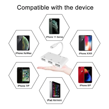 3 USB OTG za Povezavo Kamere Adapter za iPhone 8 X iOS 14 pretvornik SD/TF/USB 6 v 1 OTG Adapter Card Reader za strele OTG