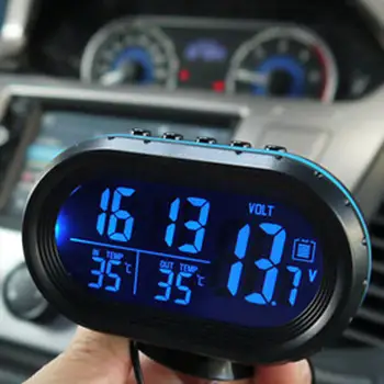 2 v 1 12V / 24V Digitalni Auto Avto Termometer + Akumulator Voltmeter Napetost Merilnika Tester Monitor + elektronska Ura vroče prodaje