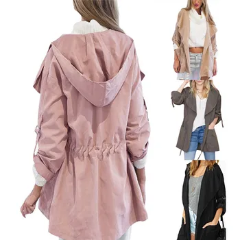 Moda Za Ženske Jakno Plašč Long Sleeve Hooded Suknjič Dame Priložnostne Elastični Pas, Žep Kimono Ženski Svoboden Outwear