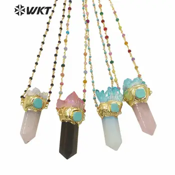 WT-N1255 Debelo edinstveno druzy gruče quartz točke ogrlica za ženske modni zlato velik, močen duh točke ogrlica