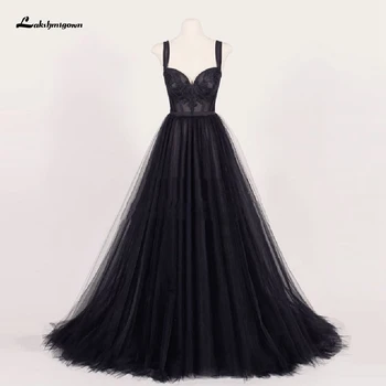 Lakshmigown Gothic Črno Poročno Obleko 2021 Zabuhle Plus Velikost Poročne obleke Vestido de Boda Letnik Til Poročni Obleki Čipke Nazaj