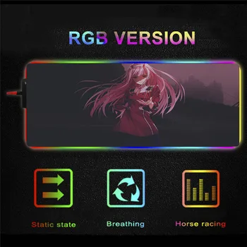 Anime Mouse Pad Draga V Franxx RGB Barvna LED Zaklepanje Miške, Tipkovnice Desk Nepremočljiva Gaming Pripomočki Kawaii Mouse Pad