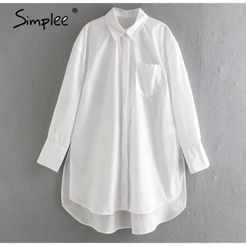 Simplee 2021 Osnovne bele ženske majice Casual chic režejo ženska majica Pomlad poletje belo srajco svoboden outwear vrhovi za ženske