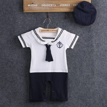 Pudcoco Baby Boy Mornar Morskih Kostum Romper Mornarsko Obleko Kratek Rokav Romper Za Fante Oblačila S Klobuk