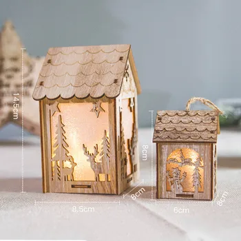 Božič LED Luči, Leseni Hiši Predstavitev Polica Božično Drevo Počitnice Okraski Visi Dekor s Svetlobo Žarnice
