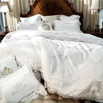 35 francoskem slogu bela romantična Čipka rob Luksuzni Princesa Egiptovskega bombaža Posteljni set Rjuhe Kritje Posteljno Perilo, Posteljno stanja Pillowcases