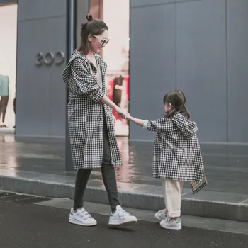 Mati in otrok, žensk plašč kariran celo skp windbreaker suknjič 2019 jeseni novo mati hči oblačila