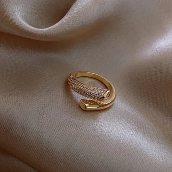 Korejski modni nakit preprost svetlobno razkošje baker vdelan cirkon obroč odpiranje nastavljiv ženski dnevno obroč