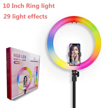 10palčni 26 cm Selfie Svetlobni Obroč Lučka LED Pisane Zatemniti Obroč Svetlobe s Stojalom ogledalo RGB svetlobe Ringlight za TikTok Youtube