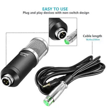 Neewer SZ-800 Kondenzatorskega Mikrofona, Komplet z USB Zvočno Kartico Adapter,Šok Gori,Pop Filter za Studio Snemanje Oddaje YouTube