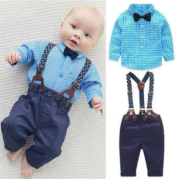 Rojstni dan dojenček fant obleke malčka newborn baby oblačila, gospod baby boy blue kariran majica + kombinezon modna oblačila baby boy