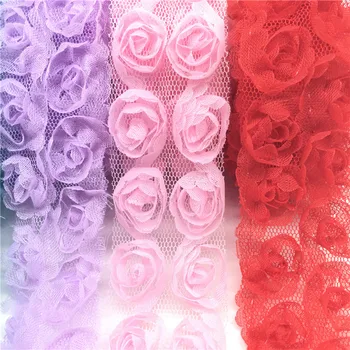 10pcs/Veliko 3D Guipure Simulacije Cvetje Šifon Čipke Tkanine Multicolor Visoke Kakovosti Čipke Rose Cvet DIY Obrti Ponaredek Cvetje