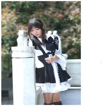 Ženske Devica Obleko Anime Dolgo Obleko Črni in Beli Predpasnik Lolita Obleko Obleke Kostum Cosplay