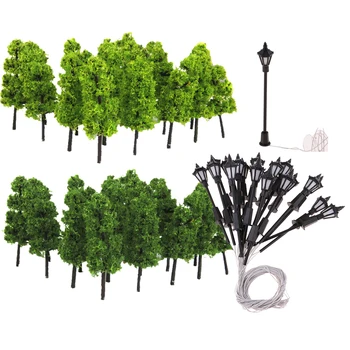 H0 1/100 Model Tree + 3v Lamppost Luč Za Diorama Krajinsko Deli