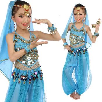 2017 Novo Ročno Otrok Belly Dance Kostumi Bollywood Otroci Trebušni Ples Dekleta Indijski Uspešnosti Krpo Celotno Nastavi 6 Barv