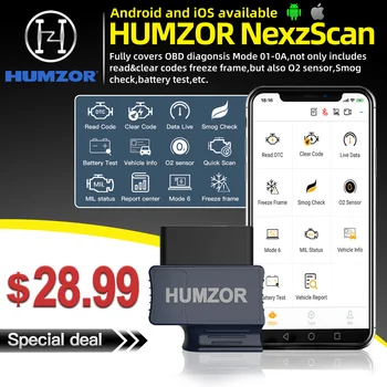 HUMZOR NexzScan OBDII Avto Orodje za Diagnostiko, Bluetooth 4.2 Avtomobilske OBD2 Code Reader