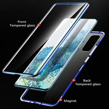 Dvojno stransko steklo Magnetni primeru za Huawei P Smart 2021 Alumium kovinski 360-stopinjski Polno Kritje Primera