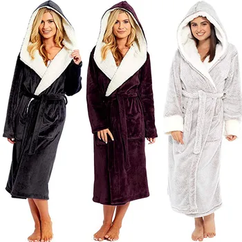 Ženske Zimske Plišastih Žamet Podaljšali Šal Hooded kopalni plašč Sleepwear Domov Oblačila z Dolgimi Rokavi Gospe Plašč Plašč Nightgowns#g3