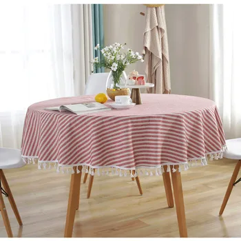 Črtasto dustproof prtom rese doma dekoracijo jedilno mizo pokrov kuhinjsko mizo z bombažno perilo krožne oltarja, ki živijo ro
