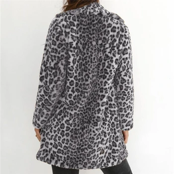 ženske pozimi toplo leopard faux kotlovec suknjič nov modni high street ženski dolgo velet runo outwear plašč