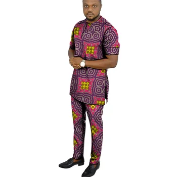 Afriške Tiskanje Majice+Hlače za Moške Set Oblačila Kratek Rokav Vrhovi Obliž Hlač Nigerijski Obleke Moški poročni Nositi po Meri