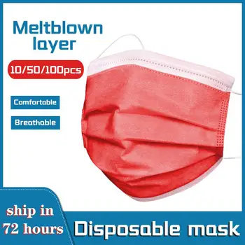10/50/100 kozarcev 3-layer Masko za Odrasle Razpoložljivi Usta Maske Non, Tkane Dihanje Anti-prah Maske Earloops Rdeče Maske
