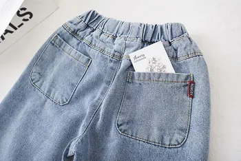 2021 Baby Dekleta Jeans Nasmeh Tiskanja Jeans Hlače za Dekleta Elastični Pas Otroci Jeans s Črko Jeseni Novost Oblačila za Dojenčka