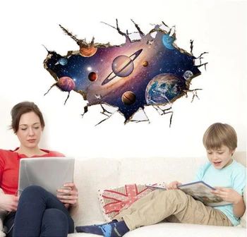 Ozadja Youman samolepilne Stenske Nalepke 3D Vesolje, Planeti Astronavti za Fante, Otroci, Otrok, Spalnica Vhod Dekoracijo